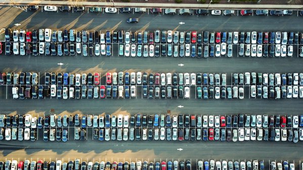 Aerial view of a car parking lot